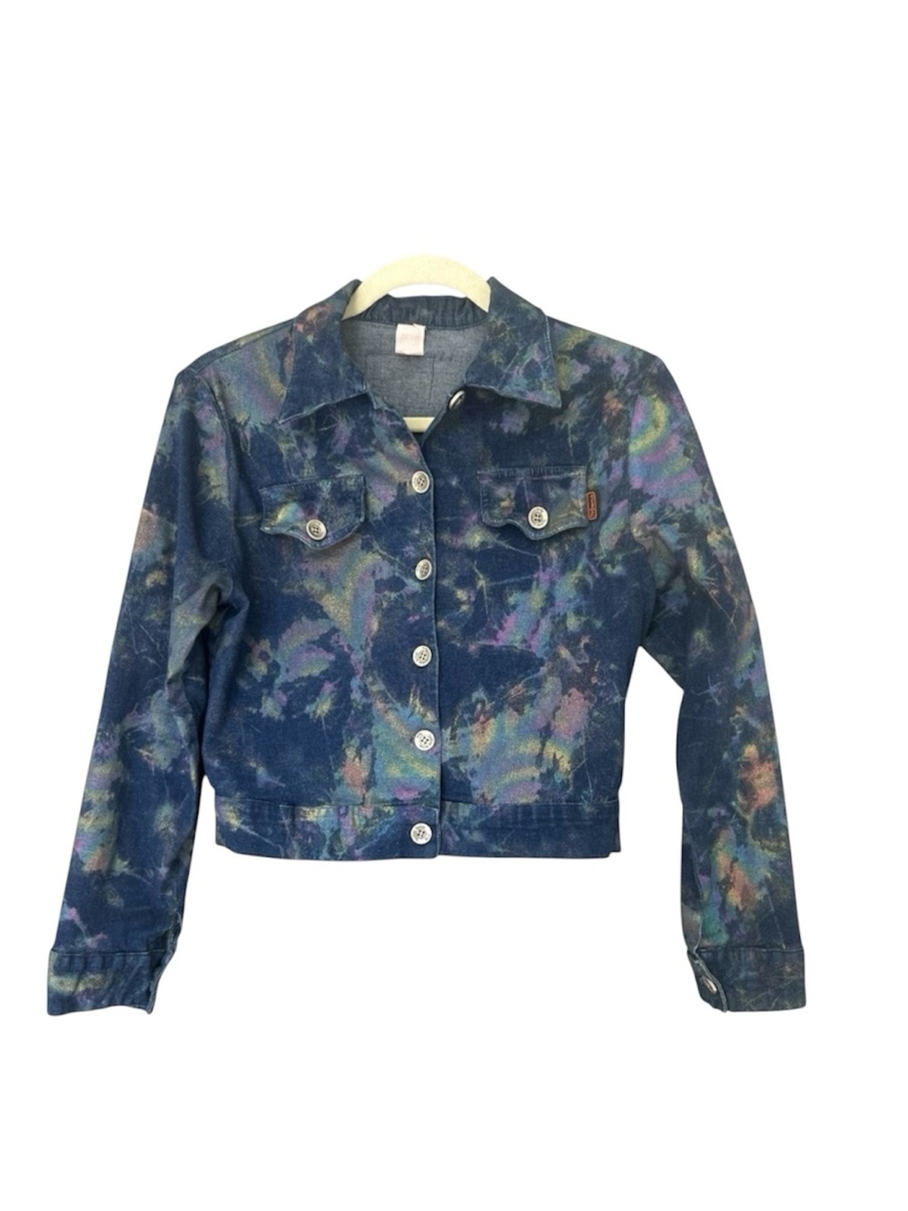 Grace in LA Denim Jacket Artsy Colorful Shimmery Youth XL Made in USA